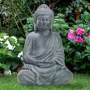 TOETOL Outdoor Buddha Large Statue Meditative Asian Zen Indoor 20 High Medium Yard Decor Magnesium Oxide Stone for Yard Garden Patio Deck Home, Dark Grey