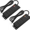 CCCEI 2PCS Heavy Duty Power Strip Surge Protector 20 AMP, 8 Outlets 12 Gauge Shop Garage Metal Multiple Outlets, 6 FT Extension Cord 5-15P Adapter High Amp 6-20R T-Slot 20a for Appliance Black.