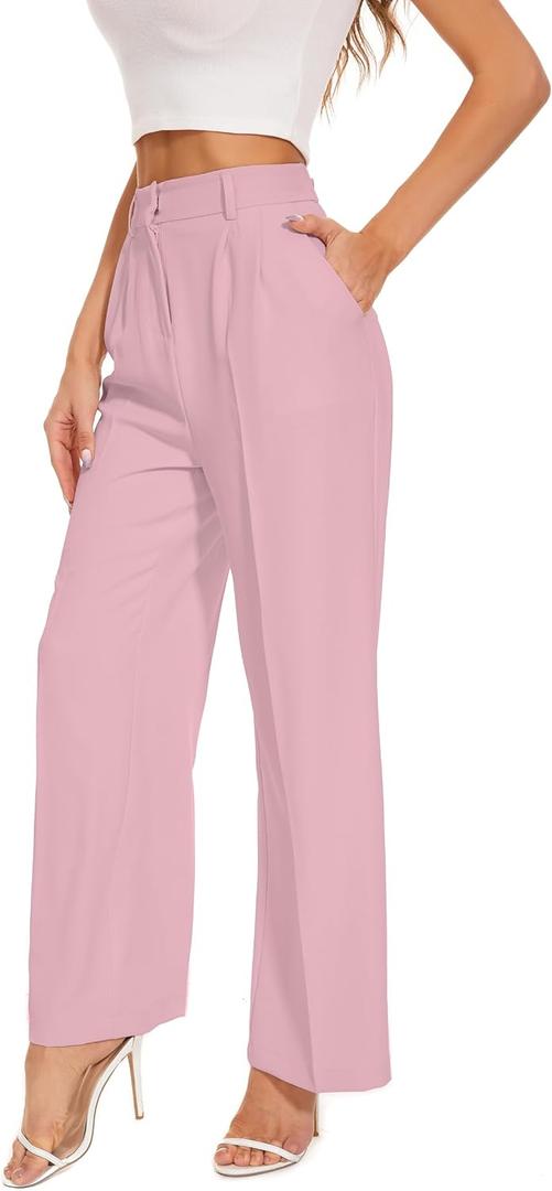 FUNYYZO Wide Leg Pants Women's High Elastic Waisted in The Back Business Work Trousers Long Straight Suit Pants, Size S