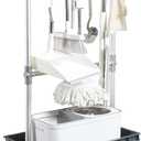 Broom Mop Holder Cleaning Supplies Organizer Janitorial Carts On Wheels Housekeeping Station Storage Tools For Garage, Garden, Closet, Cabinet.
