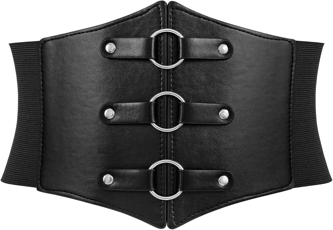 WERFORU Women Wide Corset Elastic Belt Thick Vintage Ladies Costume Waspie Waist Belt (Black)