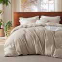 Bedsure 100% Washed Cotton Duvet Cover Oversized Queen - Oatmeal Minimalist Cotton Duvet Cover Linen Like for All Seasons - GentleSoft Plain Simple Bedding,Oatmeal, Oversized Queen, 98"x98"