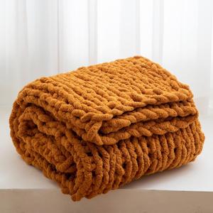 WESHIONGOO Chunky Knit Blanket Throw 51"63" Knitted Throw Blankets for Couch Bed Fall Throw Blanket Fluffy Soft Blanket with Jumbo Chenille Yarn Thick 100% Handmade (Burnt Orange), 51"x63"