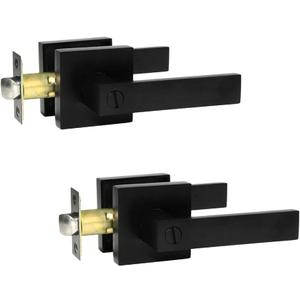 SUNTAI 2 Pack Matte Black Interior Privacy Door Lever, Heavy Duty Door Lever Handle, Square Plate Keyless Door Lockset for Bedroom/Bathroom