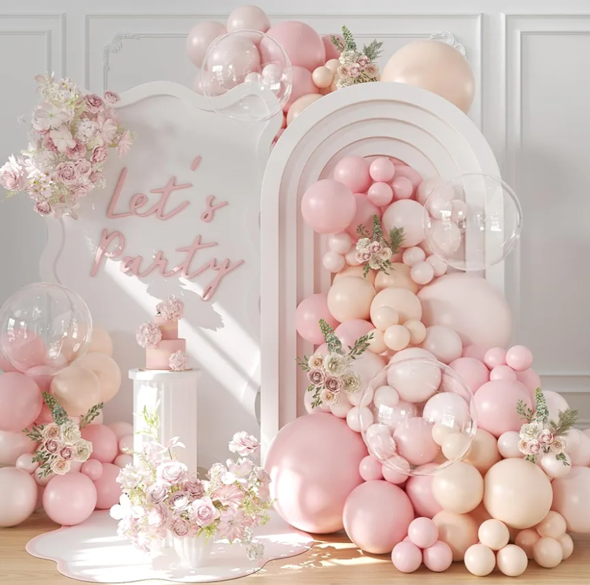 Dusty Pink Balloon Arch Kit, 126 Pcs Pastel Macaron Balloon Garland Kit Include Light Pink Sand White Orange Balloons for Birthday Baby Shower Wedding Bridal Gender Reveal Decorations