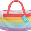 OrganiHaus Rainbow Nursery Storage Basket, Cotton Rope Toy & Diaper Caddy Organizer with Handles, Baby Diaper Organizer, Foldable Design, Machine Washable, Ideal for Baby Room & Laundry