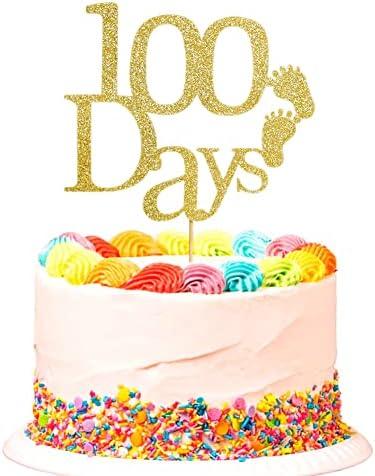 100 Days Cake Topper, One Hundred Days Party Decorations, Baby Birthday Cake Toppers, Gold Glitter Baby Shower