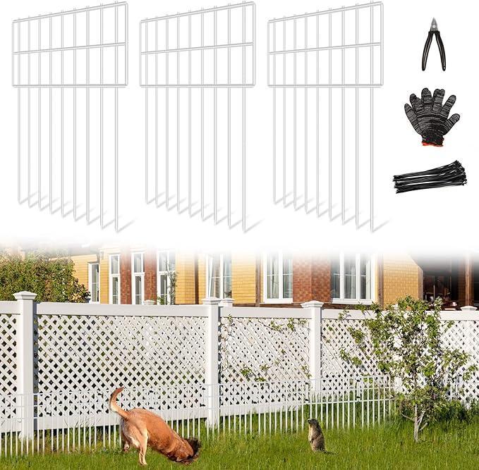 25 Panels Garden Fencing Animal Barrier, 17" X 13" Dog Dig Fence Barrier, 1.25in Gap Rustproof Metal Stakes Decorative Garden Fence, Ground Defense Border for Outdoor, Yard, Patio, White