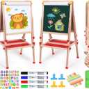 Joyooss Art Easel for Kids Easel, Foldable Toddler Easel for Painting Double Sided Whiteboard & Chalkboard, Standing Drawing Board with Paper Roll Children Easel for Kids Ages 2-4 4-8 8-12