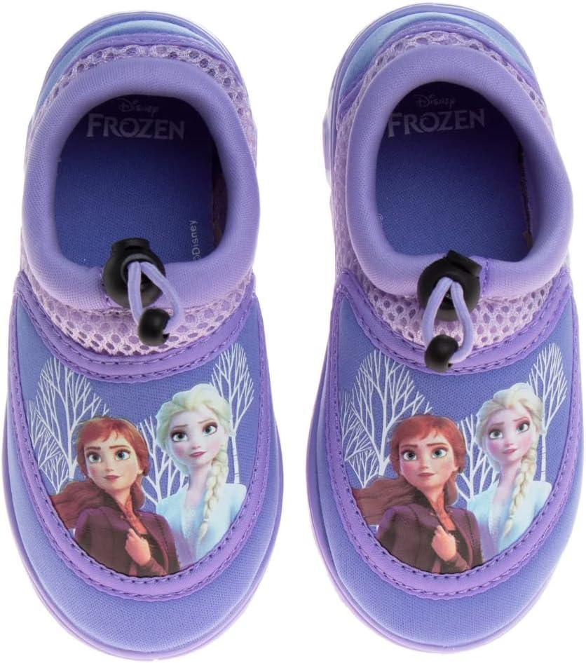 Disney Frozen Water Shoes for Girls- Pool Aqua Socks for Kids- Anna Elsa Sandals Princess Bungee Waterproof Beach Slides Sport Character Summer Slip-on Quick Dry - Lilac (Size 11-12 Little Kid)