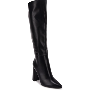Juliet Holy Womens Pointed Toe Knee-high Boot Wide Calf Chunky Block Side Zipper Go-go Boots Size 8
