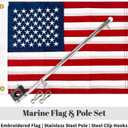 Boat Flag Pole Kit 12x18 Embroidered USA Flag + Stainless Pole & Clips | Marine-Grade, High Wind-Resistant, for Pontoon, Yacht, Deck Mount (USA Kit 12x18 Inch)