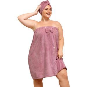 Plus Size Towel Wrap with Hair Towel for Women, Women Shower Wrap Spa Bathrobe Comfortable Bath Towels Body Wrap Adjustable + Hair Drying Towel, Purple XL-XXL