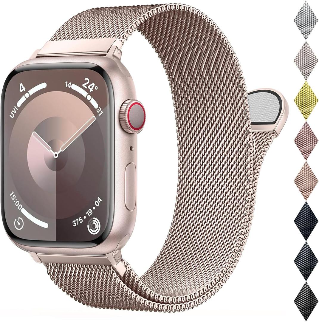 BELONGME Mesh Metal Loop Compatible with Apple Watch Band 40mm 41mm 38mm 42mm Series 11 10 9 8 7 6 5 4 3 2 1, SE 3 2 1 Women Men, Stainless Steel Strap with Magnetic Clasp for iWatch Bands
