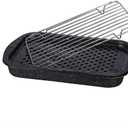 Granite Ware 3 piece multiuse set. Enameled steel bake, broiler pan, and grill with rack. Versatile for oven and direct fire cooking. Resists up to 932F.