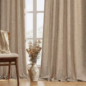 MIULEE Thick Linen Curtains 90 Inches Long Brown Tan Semi Sheer for Farmhouse/Living Room/Bedroom, Linen Textured Light Filtering Window Privacy Drapes with Back Tab Rod Pocket, 42Wx90L, Set of 2
