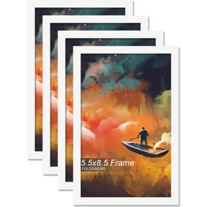 FULDGAENR 5.5x8.5 Picture Frame Set of 4, White Frames for 5.5 x 8.5 Inch Photo Poster Certificate, High Transparency Wall/Tabletop Frame with Horizontal Vertical Display (4 Pack | White | 5.5"x8.5")