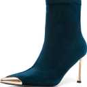 NEWBELLA Women's Ankle Boots Pointed Toe Stiletto Heel Metal Cap Toe Booties for Party Club, 7.5