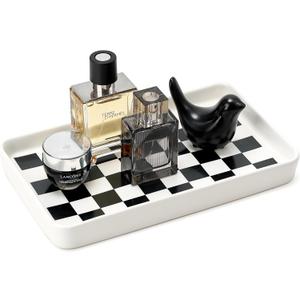 Texture Checkered Surface 10"6"1" Bathroom Vanity Tray for Countertop- Ceramic Decorative Organizer Tray for Dresser Top, Toilet, Perfume, Sponge Holder Soap Dish Dispenser for Kitchen Counter