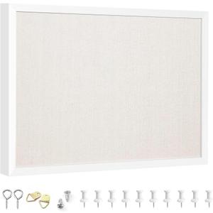 OWLKELA 13.3"x17.7" inch Bulletin Board with Linen, White Wood Style Frame, with 10 Pushpins, Linen Cork Board, Ideal for School, Home & Office