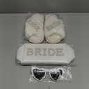 Bulyoou 3 Pcs Bridal Shower Gift Set: Handwoven Wedding Beach Bag, Makeup Cosmetic Bag, Beach Bride Sunglasses, Cross Band Women Slippers for Travel, Makeup