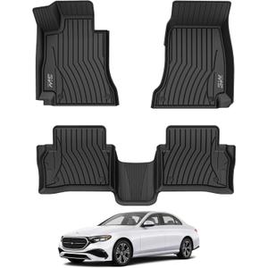 3W Floor Mats Fit for Mercedes Benz E-Class 2024 2025 2026 TPE All Weather Custom Fit Floor Liner for E300 E320 E350 E400 E550 E63, 1st&2nd Row Full Set Car Liners Black