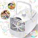 Bubble Machine, Automatic 18000+ Per Minute Big Bubbles Blower Maker for Kids Toddlers with 2 Speeds,6 Wands, Operated by Plugin or Batteries for Outdoor/Indoor Birthday Parties, Wedding (White)