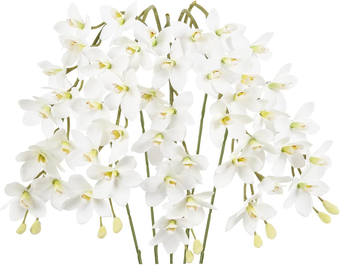 IPOPU White Orchid Artificial Flowers 5 Pcs Real Touch Orchids with Stem for Vase Wedding Party Table Centerpiece DIY Home Office Decor