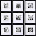 eletecpro 10x10 Picture Frames Set of 9 Classic Gallery Wall Frame Set, Displays 5x5 or 10x10 without Mat, Black Picture Frames Collage Wall Decor, Square Frames for Home Decor