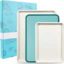 3-Pack Blue Ceramic-Coating Baking Sheet Pans, PFOA/PFOS/PTFE-Free Nonstick Cookie Sheet Trays, 0.8mm Thick Heavy Duty, with Diamond Texture, Replacement Toaster Oven Tray for Everyday Baking