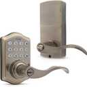 Honeywell Safes & Door Locks - Keyless Entry Lever Door Lock Handle with Electronic Keypad - Easy to Install Front Door Lock with Code - 50 User Pin Codes - Antique Brass - 6.5 x 8.8 x 9 in - 8734101