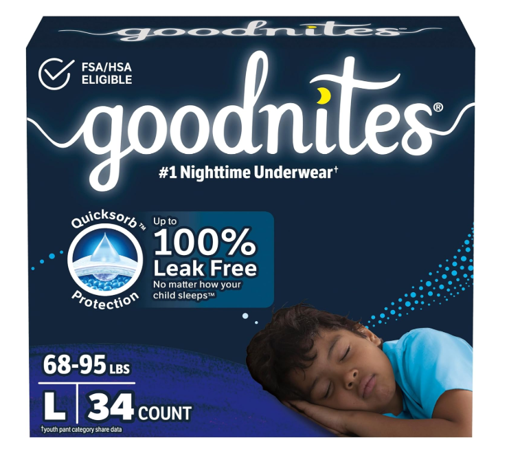 Goodnites Boys' Nighttime Bedwetting Underwear, Size Large (6895 lbs), 34 Ct (2 Packs of 17)