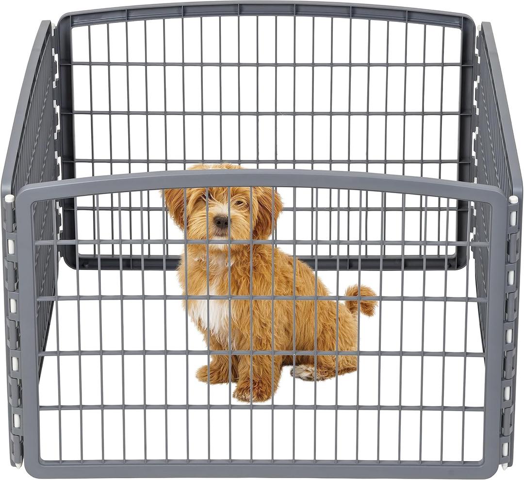 IRIS USA 24" Exercise 4-Panel Pet Playpen, Puppy Pet Small Medium Dog Pen Keep Pets Secure Easy Assemble Rust-Free Heavy-Duty Molded Plastic Customizable, Dark Gray