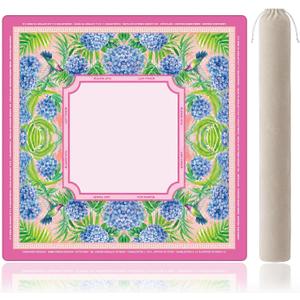 Pink Hydrangea Mahjong Mat for Table with Rules