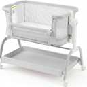 3 in 1 Baby Bassinet,Rocking Bassinets Bedside Sleeper with 6 Adjustable Heights,Breathable Full-Mesh,Comfortable Mattress & Lockable Wheels,Stable Rolling Portable Crib for Newborns(Gray) | Breathable Full Mesh