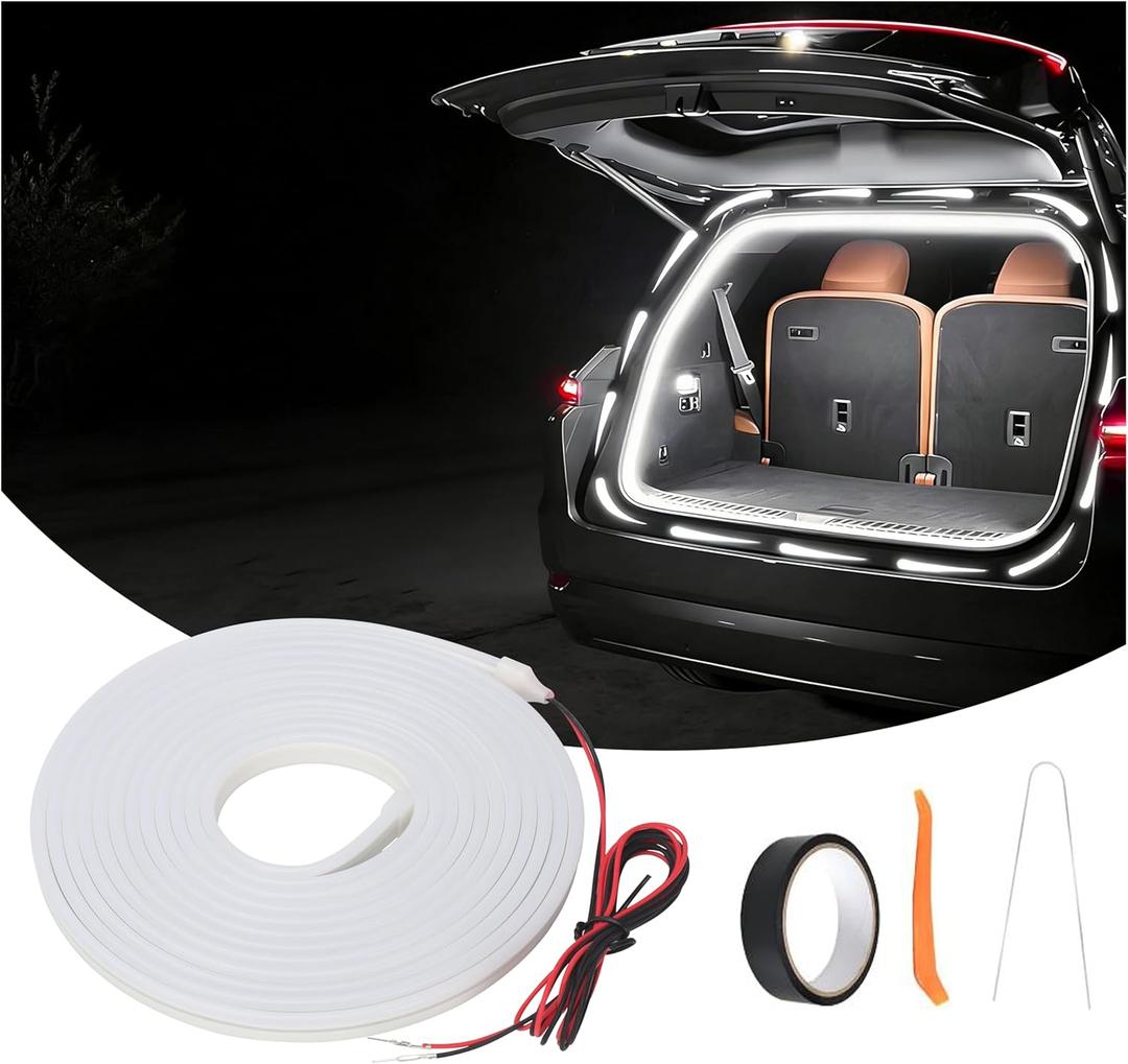 Car LED Strip Lights, Dynamic Flowing Car Trunk Light Strip, 157.48" Flexible Trunk Led Light Strip, Easy Install, Waterproof, Suitable for Cars, SUVs(White),Not Compatible with Ford and VW
