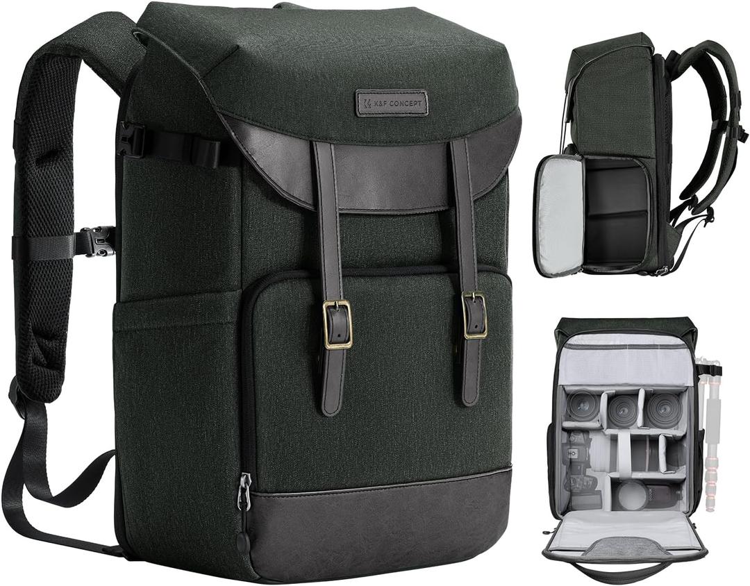 K&F Concept Camera Backpacks for Photographers Travel Bag for Tripod Camera Lence Accessory with laptop compartment and Rain Cover Waterproof Multi-Functional Camera Bags for Dslr Cameras Black (02-gray Green)