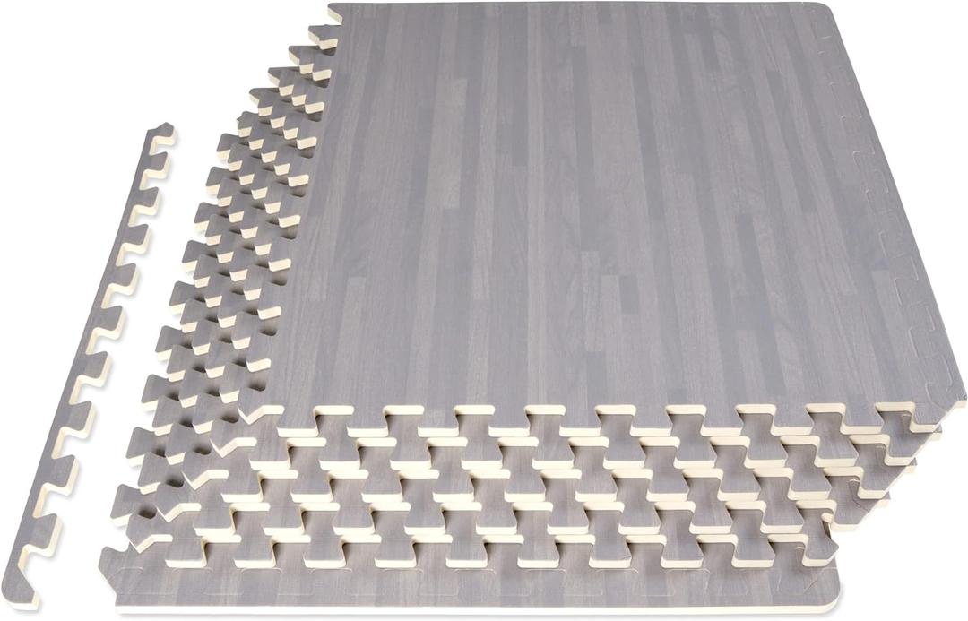 ProsourceFit Wood Grain Puzzle Mat -inch, 6 EVA Foam Interlocking Floor Tiles (24 Sq Ft) for Secure Indoor Room Workout Flooring and Playmat