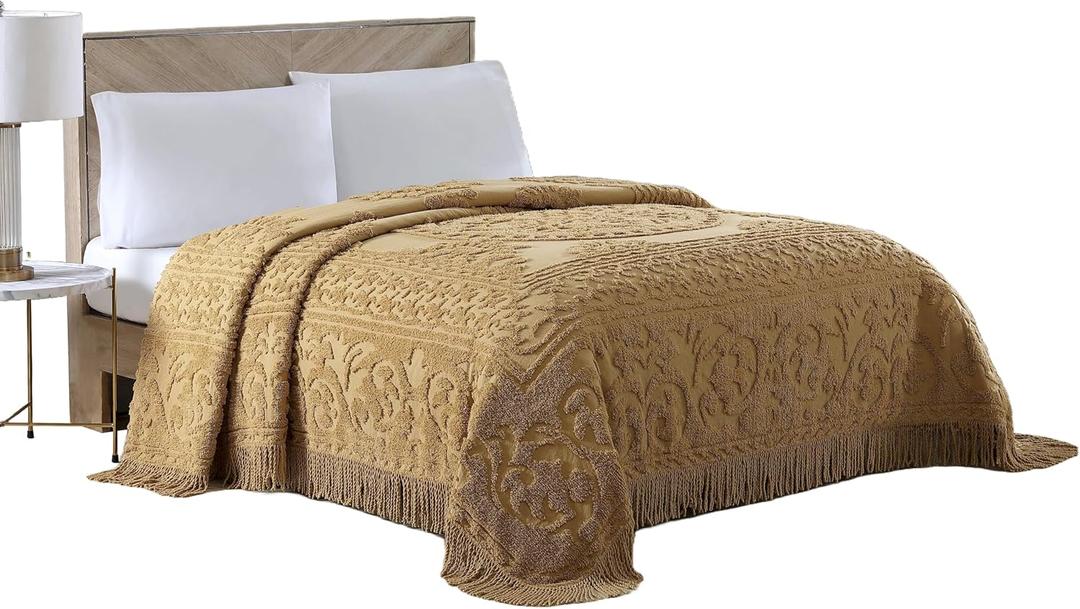 Beatrice Home Fashions Medallion Chenille Bedspread, Queen, Gold