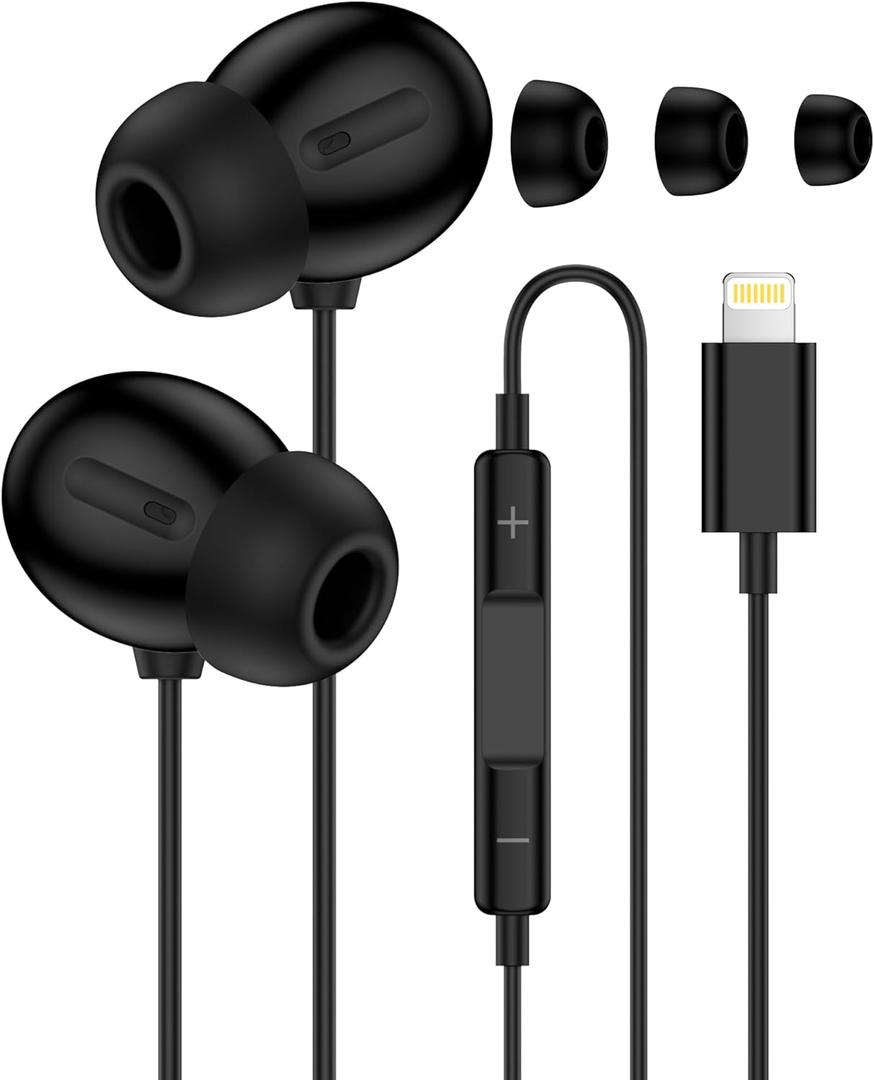 Wired Earphones for iPhone Headphones with Lightning Connector, [Apple MFi Certified] Wired Earbuds Lightning Noise Cancelling Apple Ear Buds Corded for iPhone 14/14Pro Max/13/13Pro/12/12 Pro/11/XR/8 (Black)