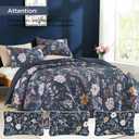 Litanika Floral Navy Blue Quilt Super King Plus Size - 3 Pieces Botanical Birds Pattern Quilt Bedding, Oversized Lightweight Soft Coverlet for All Seasons (128"x120")