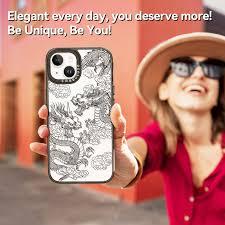 casevivid Magnetic for iPhone 14 Pro Magsafe Case Cute Aesthetic - Durable Fashion Funny Phone Case - Girly Chinese Dragon Pattern Print Cover Design for iPhone 14 Pro 6.1" Black