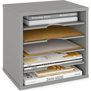 Ballucci File Organizer Paper Sorter, 5 Tier Adjustable Shelves Office Desk Organizer, 13 5/8" x 9 1/4" x 12", Gray