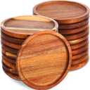 Gejoy 20 Set Acacia Wood Dinner Plates Round Wooden Charger Plates 6 Inch Serving Tray Lightweight, Unbreakable Natural Dinnerware Dishes for Steak, Snack, Dessert, Cake (Height 0.59 In)