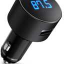 ISORA Car Bluetooth Adapter, FM Transmitter, Metal Mechanical Press & Rotate, Handsfree Call, Fast Charging, Bluetooth/USB Music Playback, Universal 12V/24V