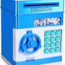 GuDoQi Piggy Bank for Boys Electronic Coin Money Bank Toy for 3 4 5 6 7 8 9 10 Year Old Children, Mini ATM Cash Coin Saving Box for Birthday Gifts Kids Age 3-10, Blue White