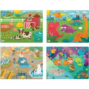 Chuckle & Roar - Multi Pack Jigsaw Puzzles for Kids Farm Dinosaur Jungle Zoo Tray Set 12 and 24 Piece Colorful Gift