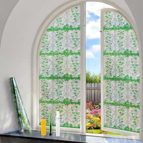 COUNTEWOL 3D Rainbow Stained Glass Window Film with Green Plants Static Cling No Adhesive Privacy Decor for Home Office (Rainbow Ivy, 35.4 x 78.7 Inch) 4 Pack