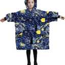 THREE POODLE Wearable Blanket Hoodie for Kids, Oversized Sherpa Sweatshirt Blanket with Pocket, Cozy Hooded Blankets, Birthday Gifts for Girls Boys Teens (Starry Night)