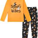 MyFav Big Girls Cute Cartoon Pajama Set Casual Comfy Loungewear Children Sleepwear (14 Years, Orange)
